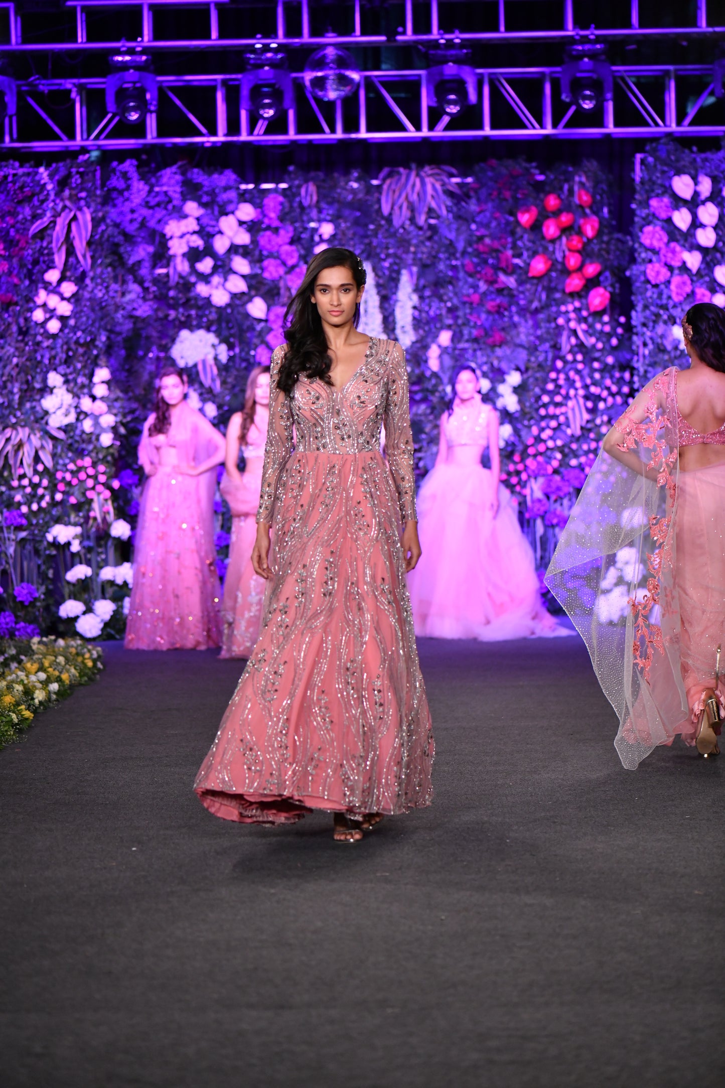 Full sleeve embellished pink gown