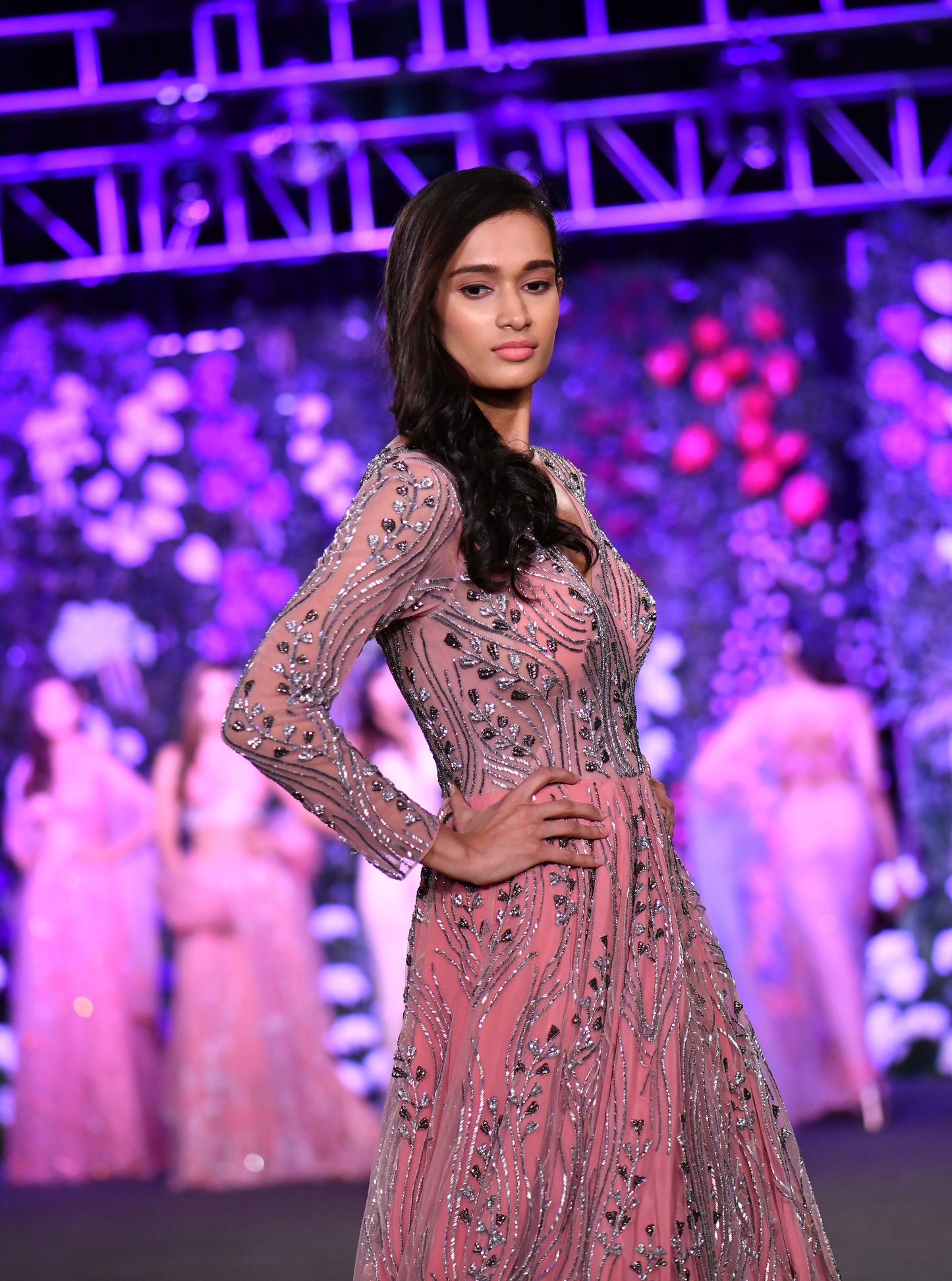 Full sleeve embellished pink gown