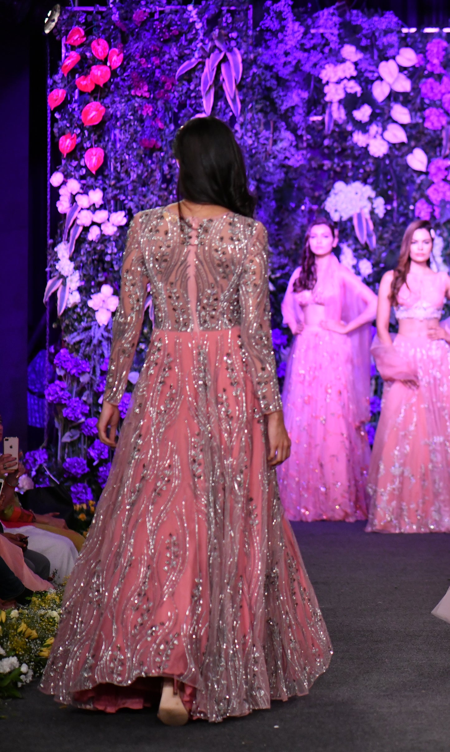 Full sleeve embellished pink gown