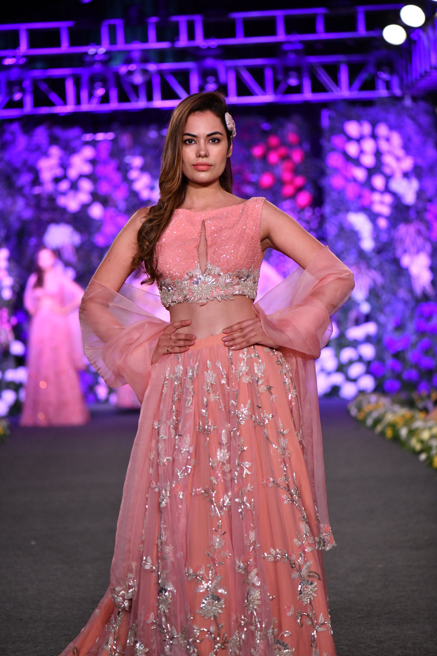 Keyhole embellished pink lehenga