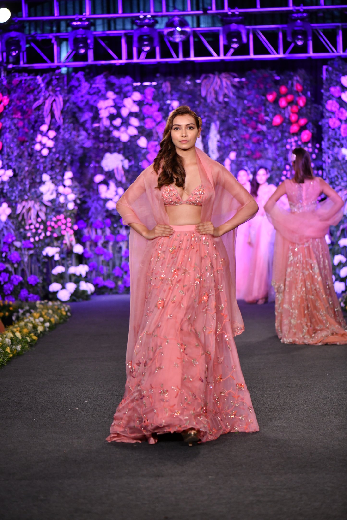 Bralette embellished pink lehenga