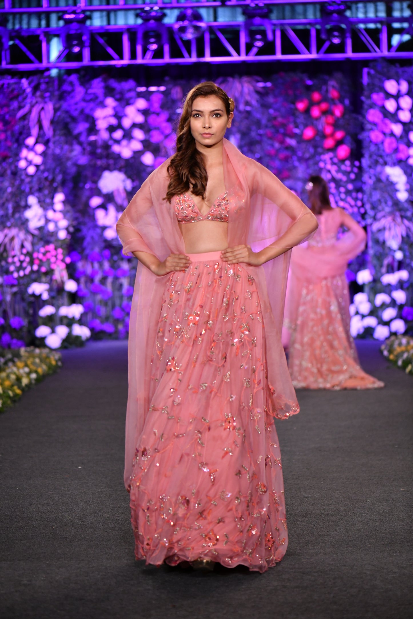 Bralette embellished pink lehenga