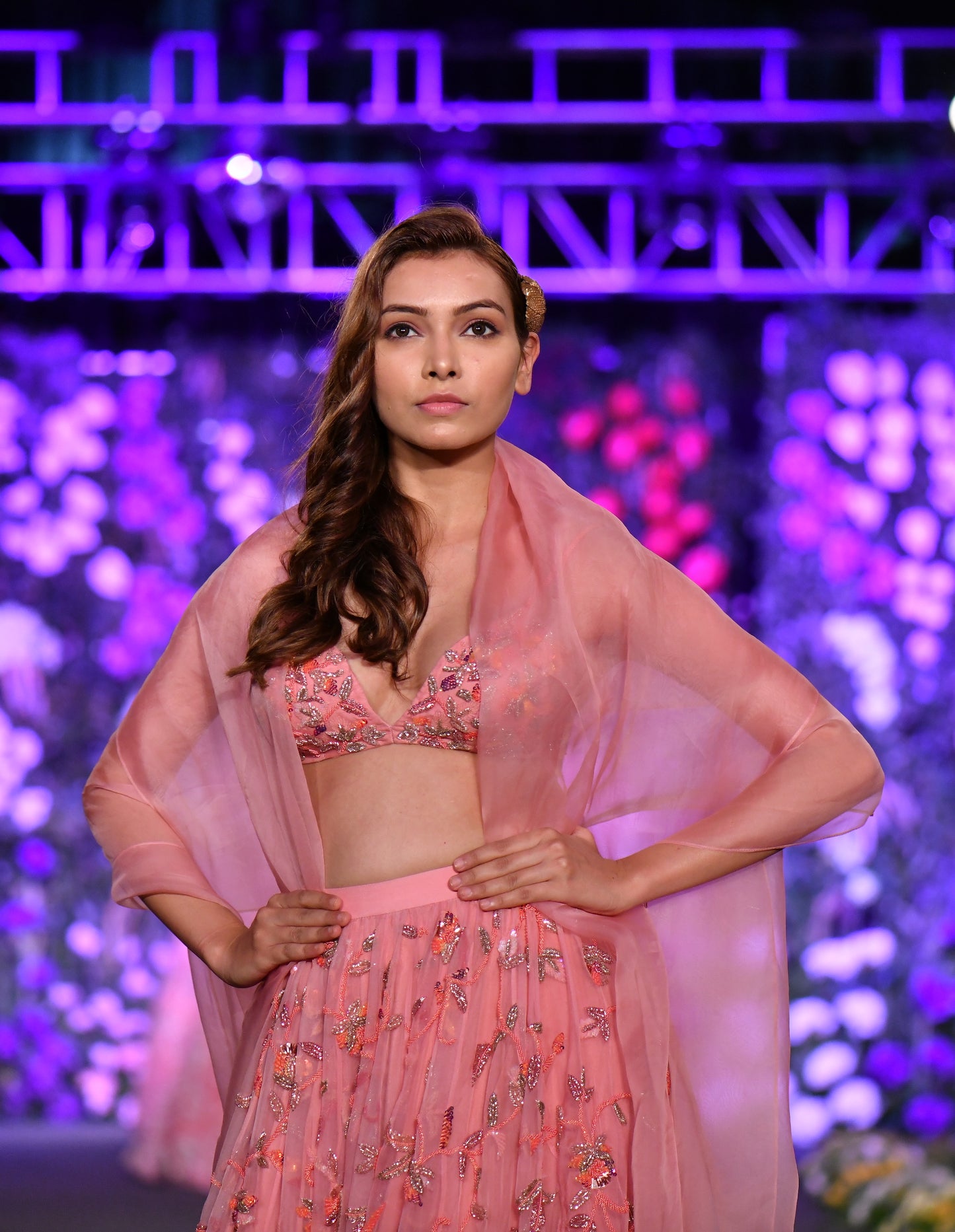 Bralette embellished pink lehenga