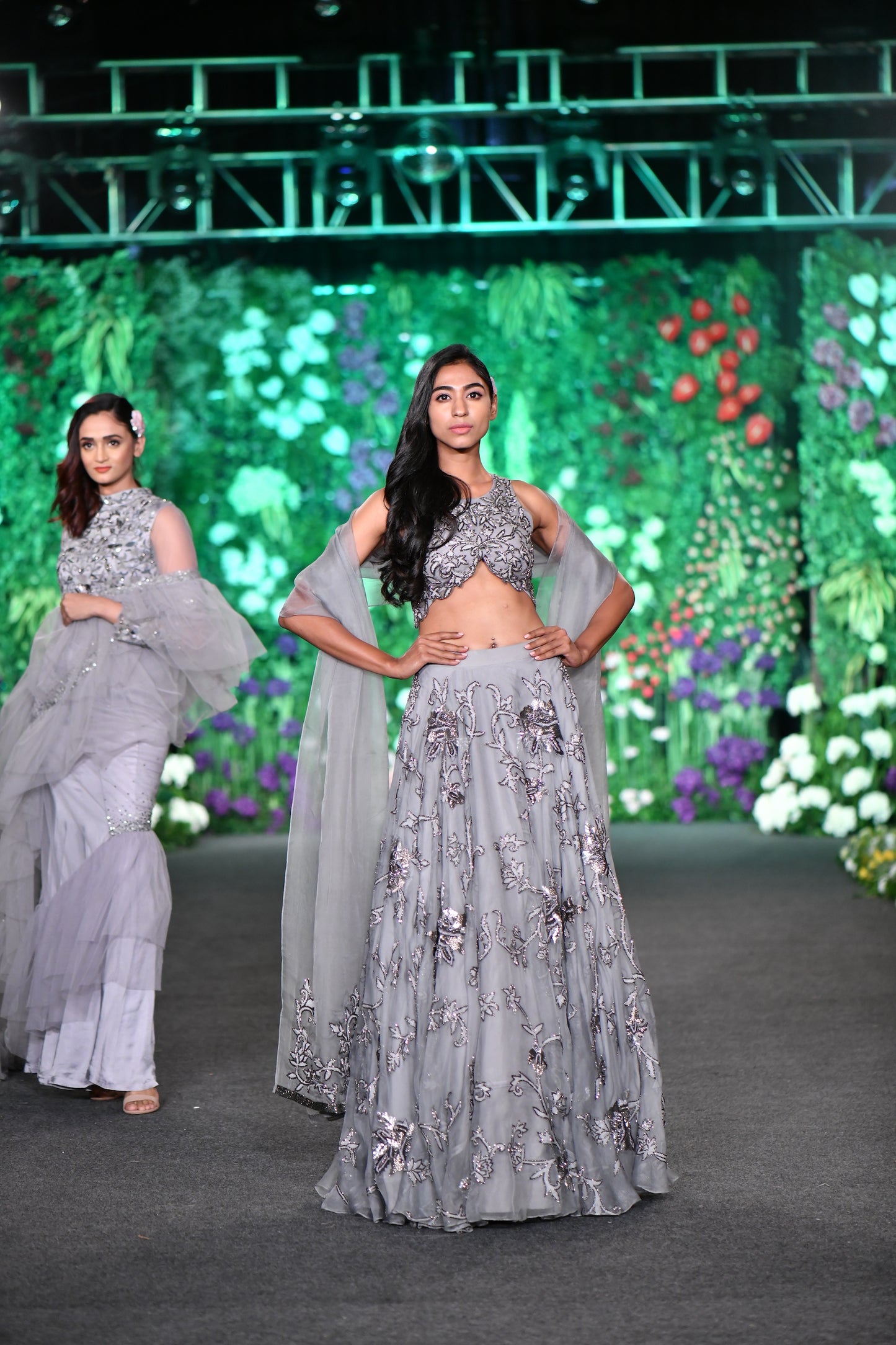 Cutaway blouse pewter grey lehenga