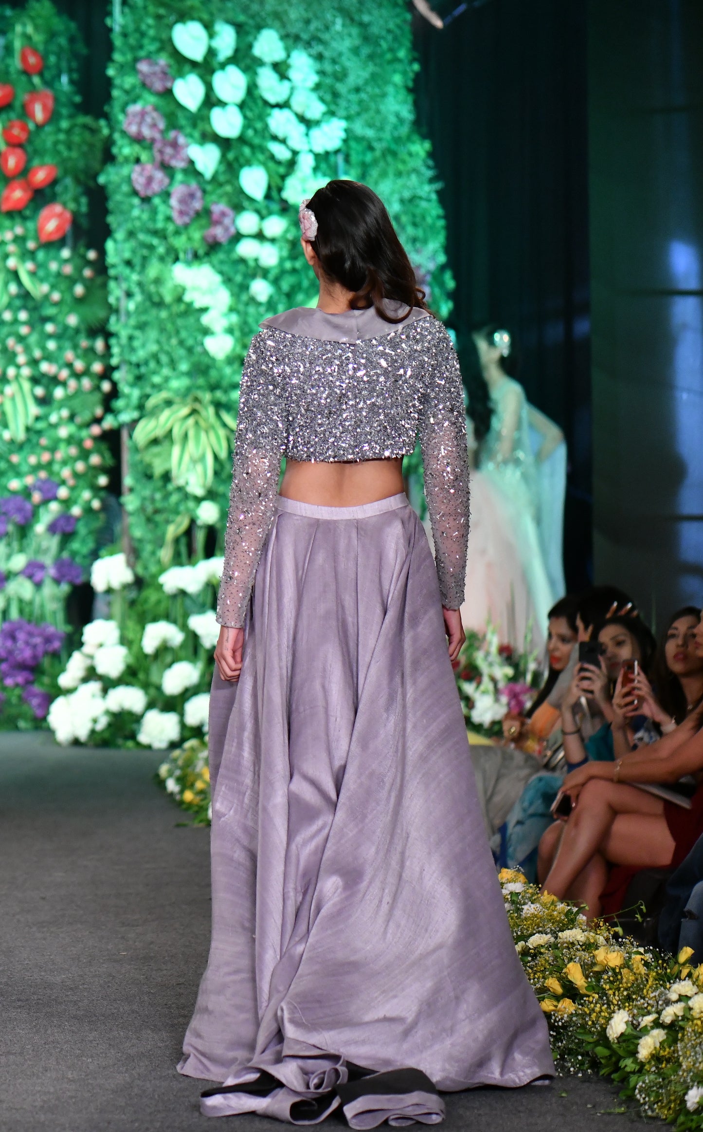 Full sleeve structured pewter grey lehenga