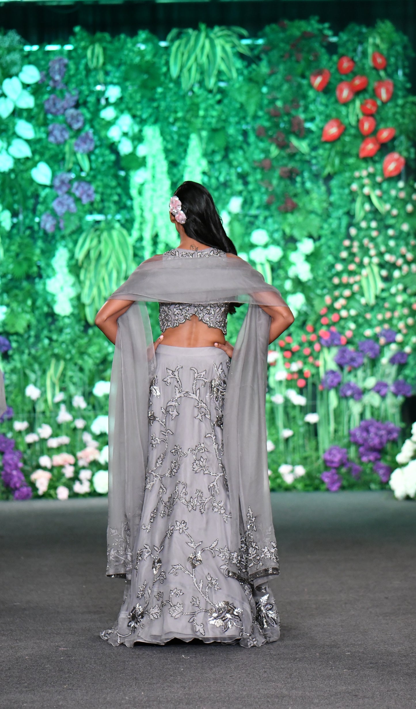 Cutaway blouse pewter grey lehenga