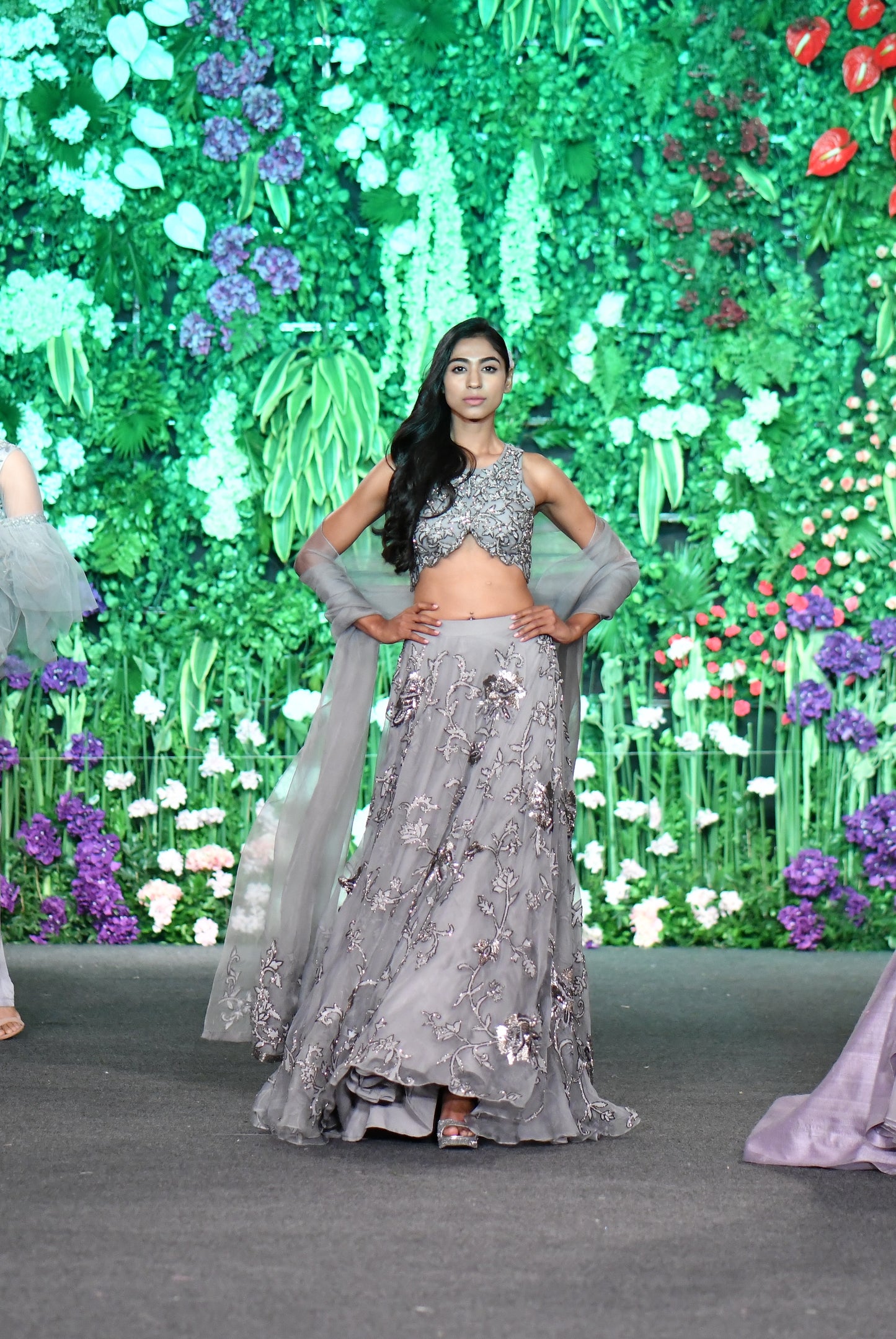 Cutaway blouse pewter grey lehenga