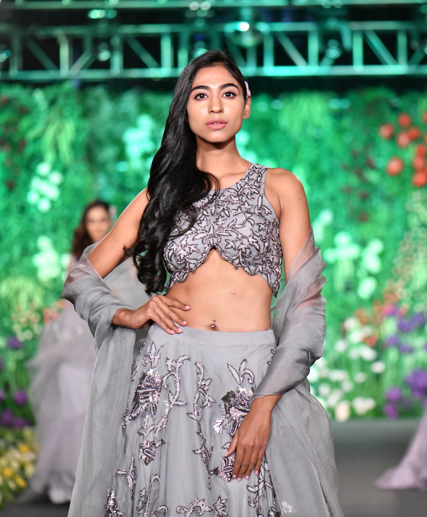 Cutaway blouse pewter grey lehenga